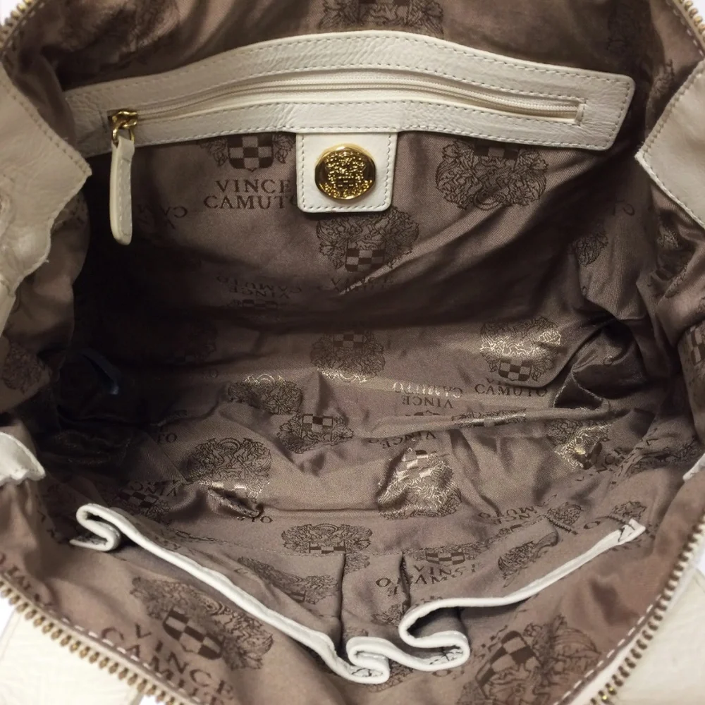 Vince Camuto Mica Ivory Leather Satchel Braided Whipstitch Gold Convertible